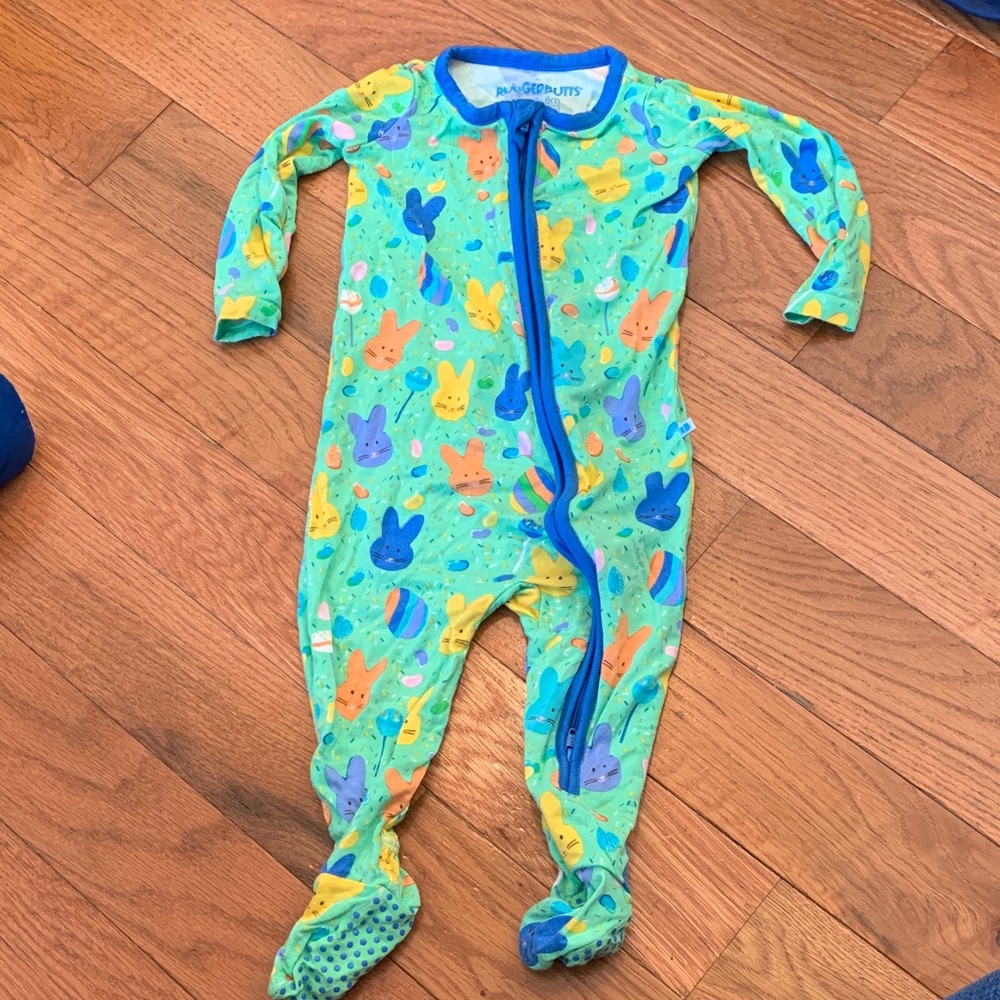 Green Bunny Print Kids Pajamas Footies